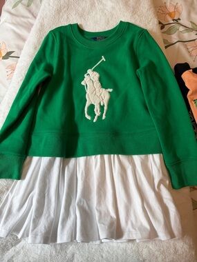 Polo by Ralph Lauren Green Sweatshirt Dress with White Pony Appliqué